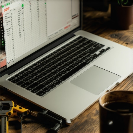 Moderni digitalni alatnik za Excel 2026 Laptop sa Excel tabelama i radionički alat na stolu