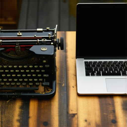 Moderno lektorisanje: Spoj zanata i tehnologije Stara pisaća mašina i moderan laptop kao simbol AI lektorisanja