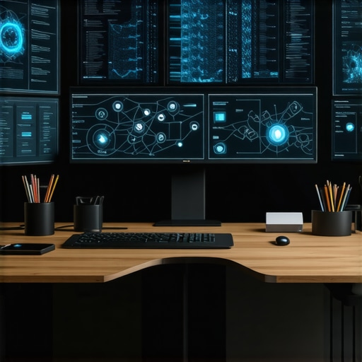 Profesionalni AI Mind Mapping interfejs 2026 Digitalni interfejs za AI mind mapping na drvenom stolu u modernoj radionici