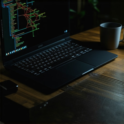 A laptop screen showing Python code connecting to an AI model in a dark workshop environment.