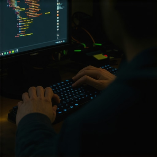 Hands coding Python for AI in a dark workshop environment