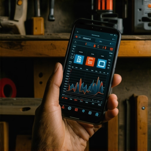 SEO u radionici: Majstorska optimizacija za 2026. Ruka majstora drži telefon sa SEO podacima u radionici