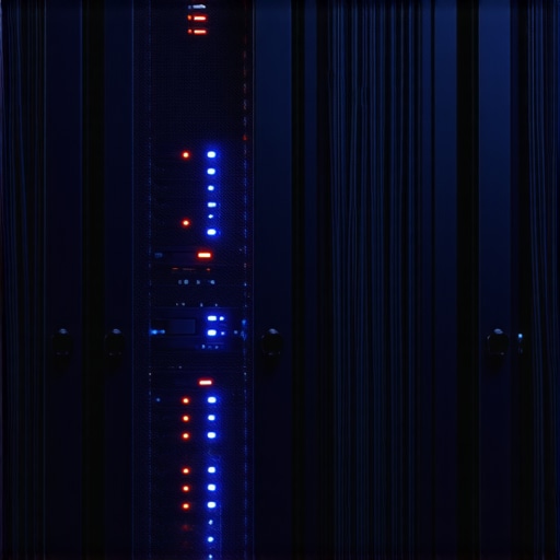 Detaljan prikaz serverske sobe sa kablovima i svjetlima koji simboliziraju zaštitu podataka