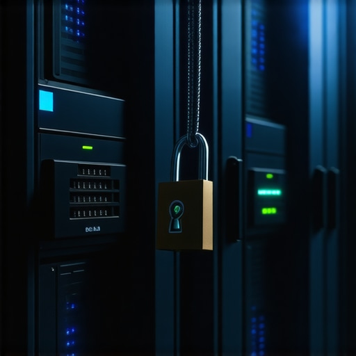 Zaključani mrežni kablovi u tamnoj server sobi koji simbolizuju AI sigurnost