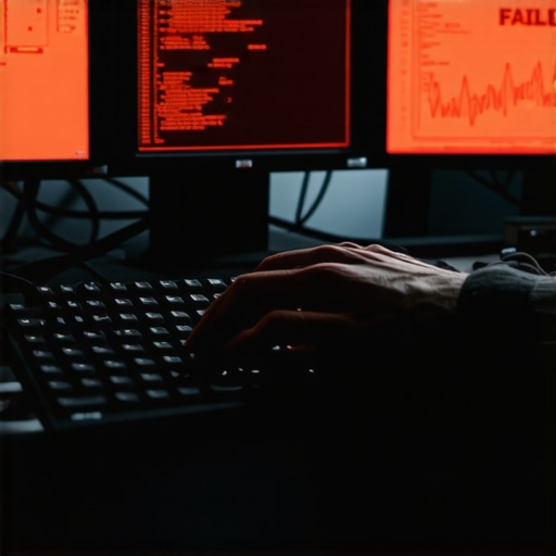 Programer analizira greške u kodu algoritma na tri ekrana