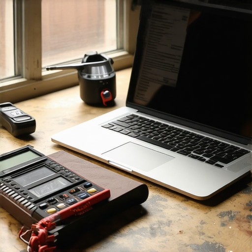 Tehnički pristup AI promptovima Radni sto sa laptopom i zanatskim alatima koji simbolizuje precizno pisanje promptova