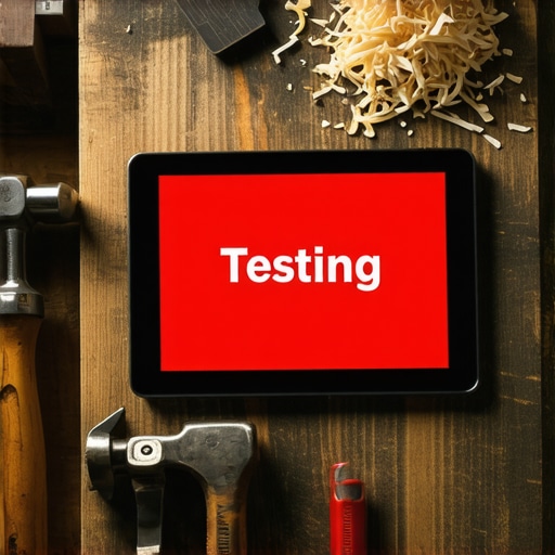 Testiranje AI alata u radionici Tablet sa testom AI alata okružen stolarskim alatom na radnom stolu
