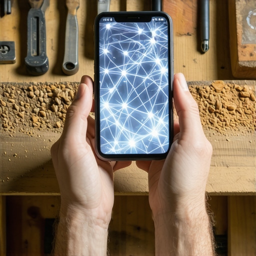 Transparentnost u digitalnom zanatu 2026 Ruka zanatlije drži telefon sa AI prikazom na drvenom stolu