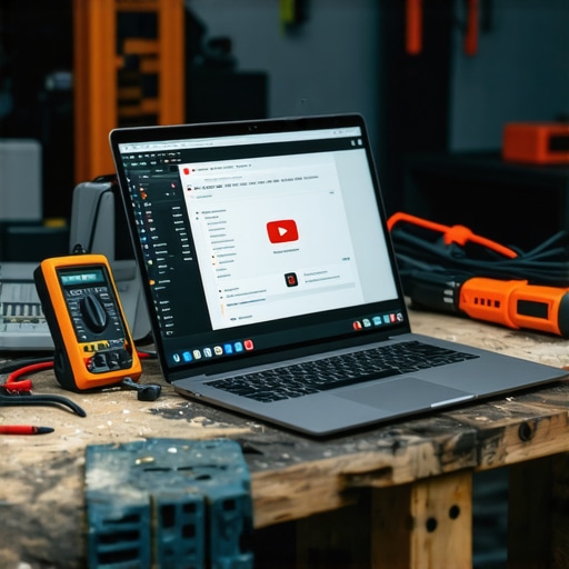 Modern DIY workspace with laptop using YouTube Summary extension for AI learning.