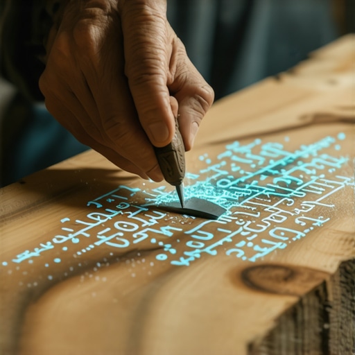 Ljudska ruka rezbari simbole u drvetu sa digitalnim efektima