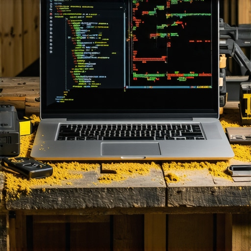 Laptop sa kodom u staroj zanatskoj radionici