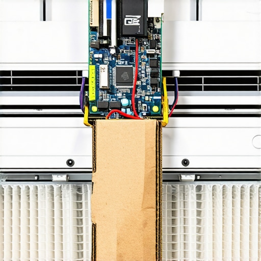 Close up of a DIY air filter with ESP32 sensor on an AC unit