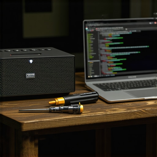 Rastavljeni pametni zvučnik na radnom stolu sa alatima za zaštitu privatnosti