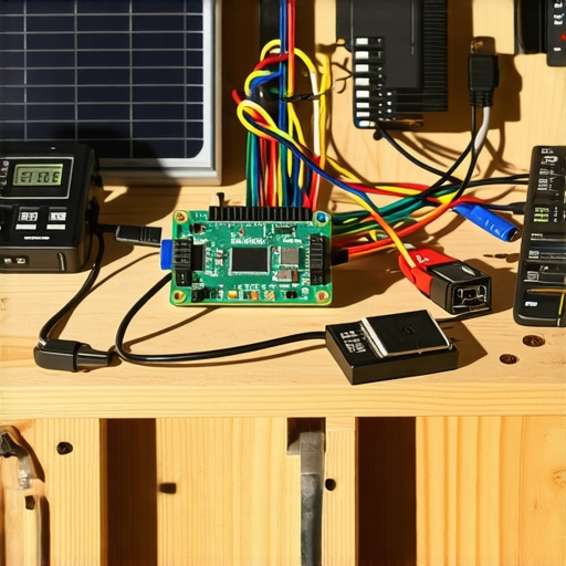 Close-up of DIY electronics for solar energy management including Raspberry Pi and inverter wiring.