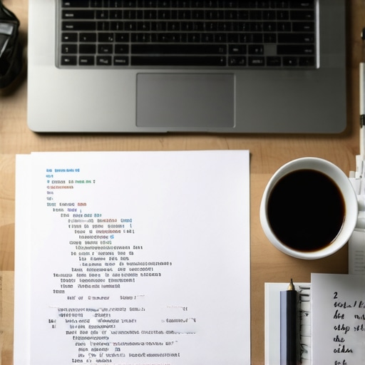 Workshop desk with laptop and coffee for AI text processing