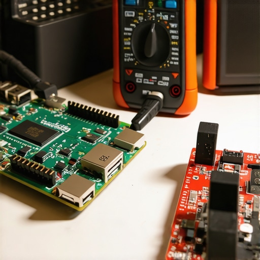 Gritty workshop desk with electronics and AI hardware