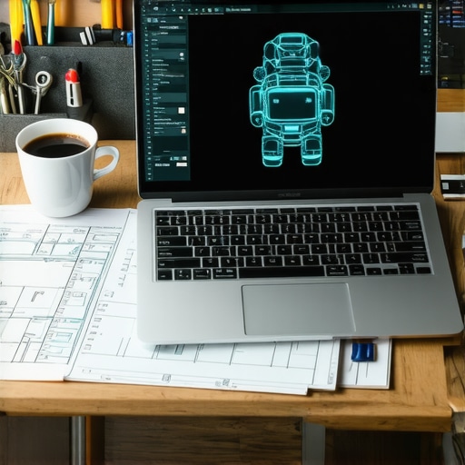Close-up of a laptop with AI interface and workshop tools
