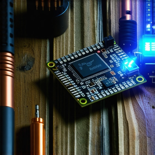 DIY Web3 AI Asistent Hardware Setup Hardver za decentralizovanog AI asistenta na radnom stolu sa elektronskim komponentama.