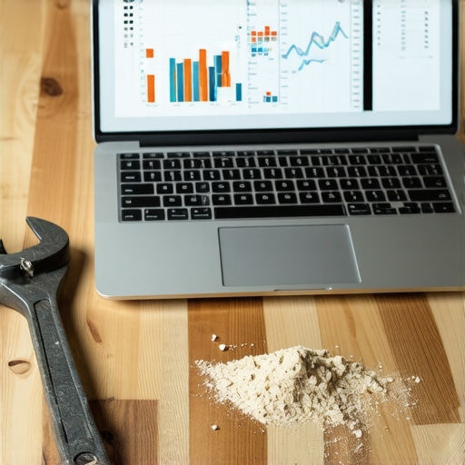 Data graphs and tools on a messy workbench symbolizing AI data preparation.