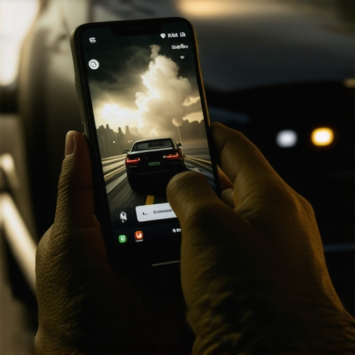 Osoba koristi mobilni telefon za identifikaciju kvara na motoru automobila noću