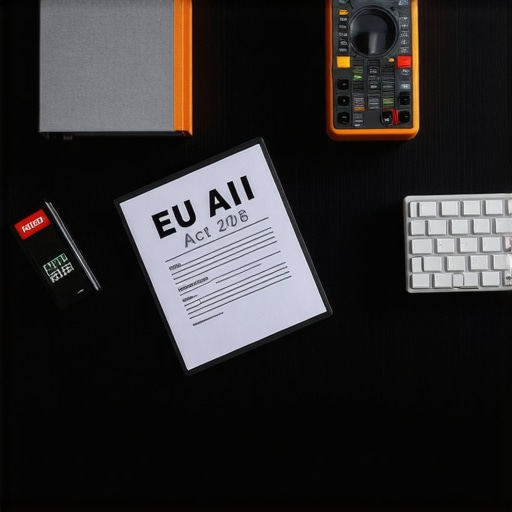 Legal documents and industrial tools on a workbench for AI Act compliance