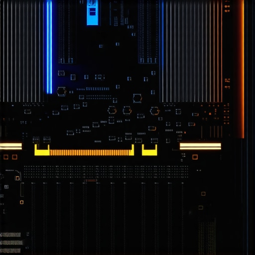 Close-up of a powerful graphics card processing AI frames with cinematic lighting