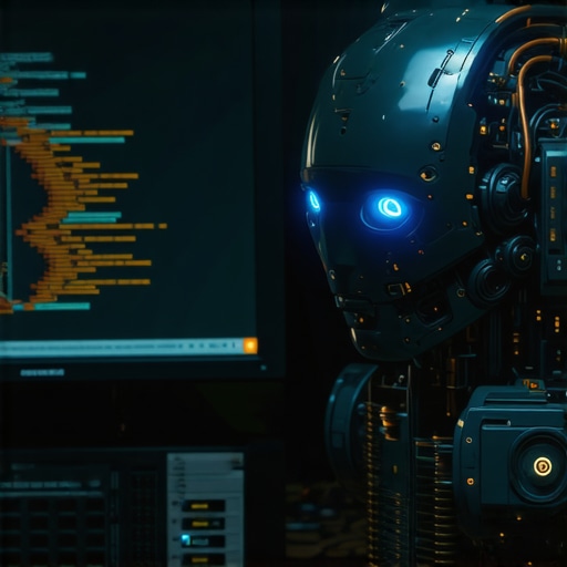 Moderni AI u staroj radionici Digitalni mozak robota na stolu u radionici