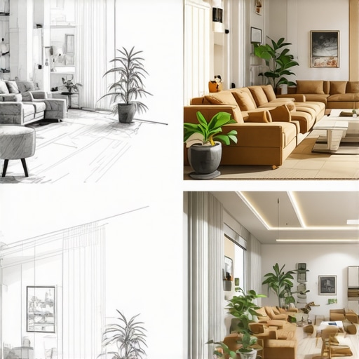 Poređenje ručne skice enterijera i AI generisanog fotorealističnog rendera