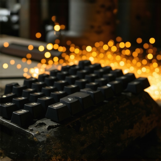 Mehanička tastatura u radnom okruženju sa industrijskim detaljima