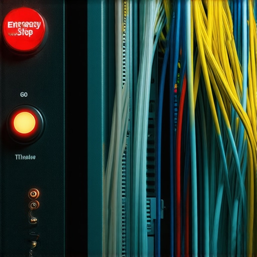 Crveno dugme za hitno zaustavljanje na serveru koji obrađuje AI podatke