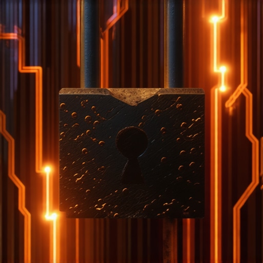 Zahrđali digitalni katanac koji se lomi pod pritiskom koda u mračnoj radionici